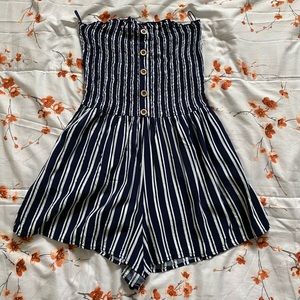GARAGE strapless smocked button front romper